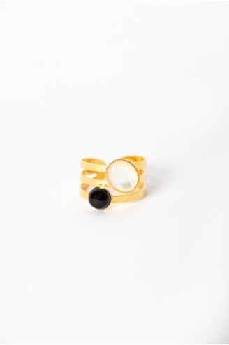 Bague "Francesca" nacre et agate noire