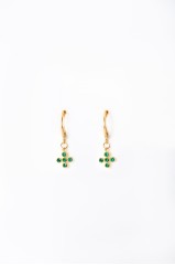 Boucles d'oreilles "Sérena" éclat mini croix  verte