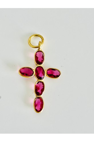 Pendentif croix tourmaline rose